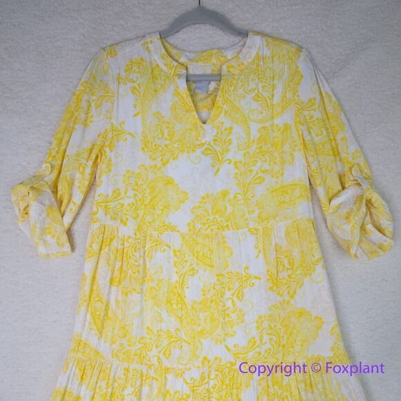 New! Chico's Tiered Paisley Maxi Dress yellow, Chico size 0, US size S/4 - Picture 4 of 16